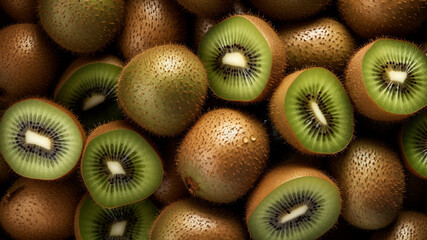 A Bed of Fresh Kiwi Fruits Close Up Background