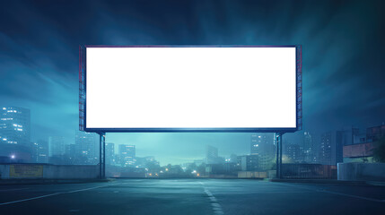 Blank street billboard at night city. Isolated with clipping path around advertising display. (ai generated)