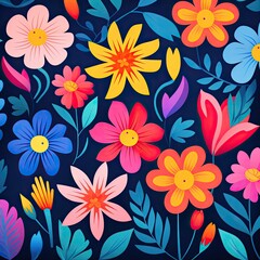Fototapeta na wymiar A brightly colored floral pattern repeating generative AI