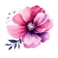 A brush stroke watercolor flower illustration in pink and purple generative AI
