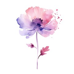 A brush stroke watercolor flower illustration in pink and purple generative AI