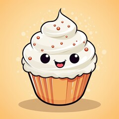 A cartoon cupcake character with eyes and smiles generative AI