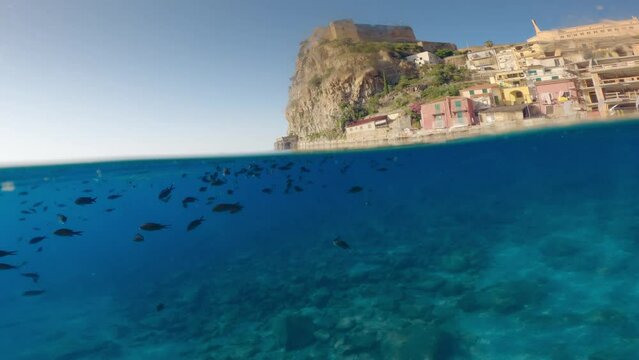 Scilla City In Calabria View From Underwater In Summer Season