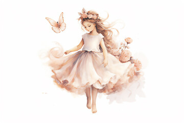 Fototapeta na wymiar Cute little princess girl in pink dresses. Post processed AI generated image