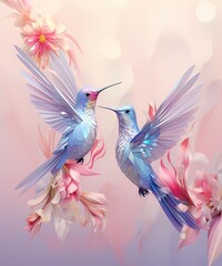 Obraz premium Beautiful Pastel Floral Hummingbird