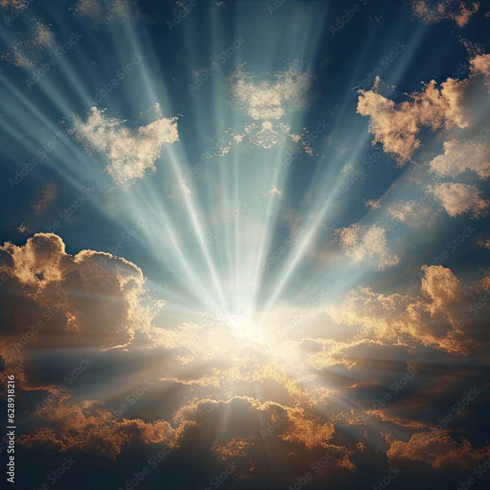 Wall mural a photo overlay of sun rays streaming through clouds generative ai