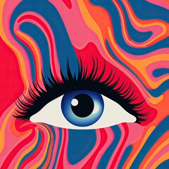 A psychedelic gig poster with a large eyeball wavy texture generative AI