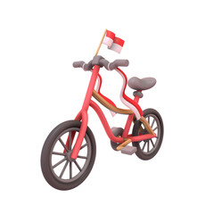 Independence Day Celebration 3D Icon of Bicycle with Indonesia Flag