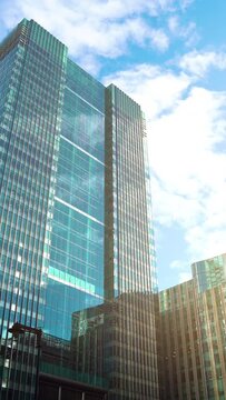 Skyscrapers in City financial and economy centre. London, UK. Business district high rise office tower. Aerial vertical, vertical video background. 
