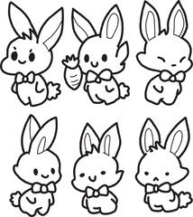 Fototapeta premium Rabbit pose draw clip art outline