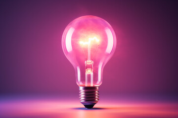 leuchtende Glühbirne in rosa pink Farbe mit dunklem Hintergrund. Generative Ai.