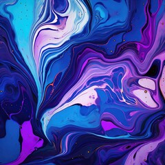 Fototapeta na wymiar A abstract fluid acrylic pour painting in shades of blue and purple generative AI