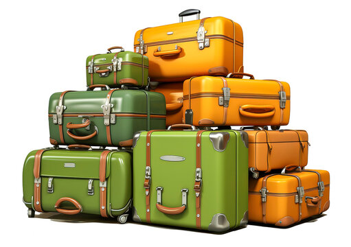 Pile of baggage isolated on a transparent background, generative ai