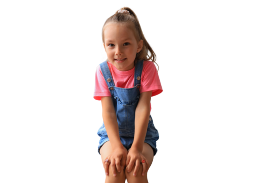 Excited child looking at camera while sitting on a transparent background - Powered by Adobe