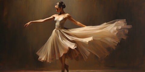 AI Generated. AI Generative. Vintage retro dancer ballerina in motion music rhythm. Classic perfomance. Drawing Painting sketching background canvas.