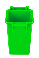 Green recycling bin isolated on white background. Trash bin. File contains clipping path.