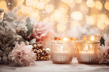 Candles with Christmas decorations