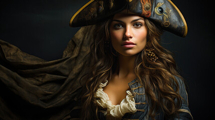 Naklejka premium Young pirate captain woman - AI Generative