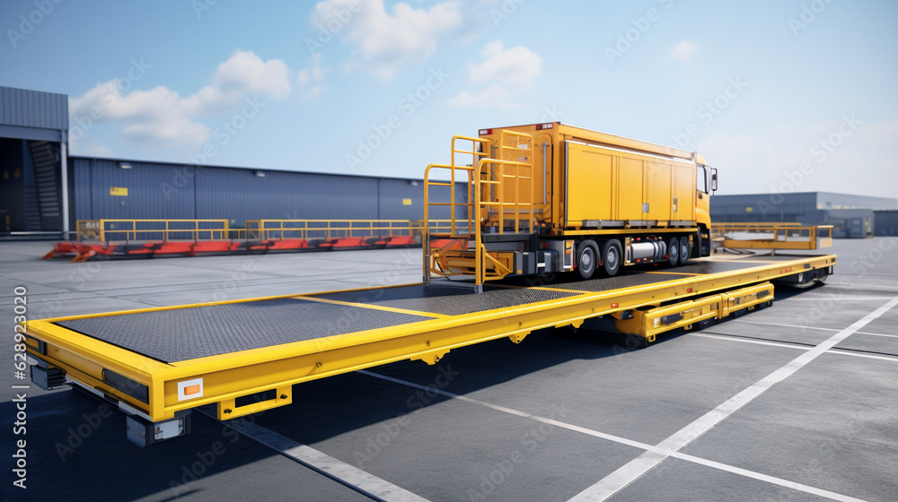 Poster create an innovative cargo loading platform with adjustable ramps and multi-level staging areas, opt