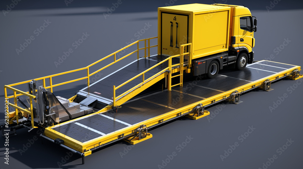 Poster create an innovative cargo loading platform with adjustable ramps and multi-level staging areas, opt