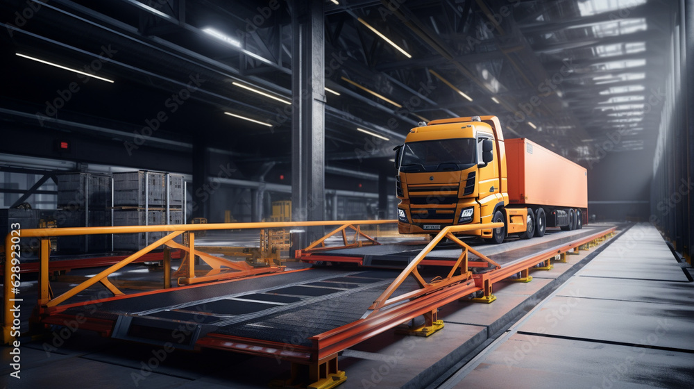 Poster create an innovative cargo loading platform with adjustable ramps and multi-level staging areas, opt