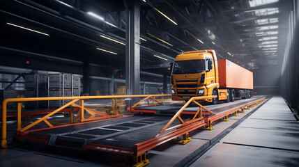 Create an innovative cargo loading platform with adjustable ramps and multi-level staging areas, optimizing the loading process for trucks and trailers, enhancing the speed and saf Generative AI