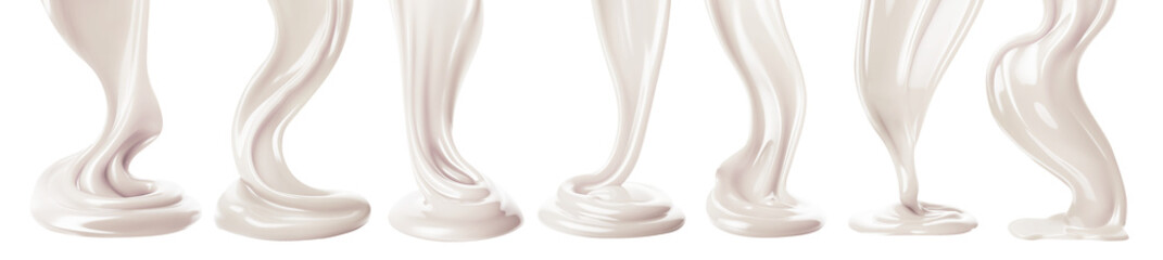 Set of pouring cream streams isolated on transparent background.