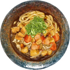 Curry Udon is a Japanese noodle dish featuring thick udon noodles served in a rich and flavorful curry broth, creating a delightful fusion of Japanese and Indian flavors.