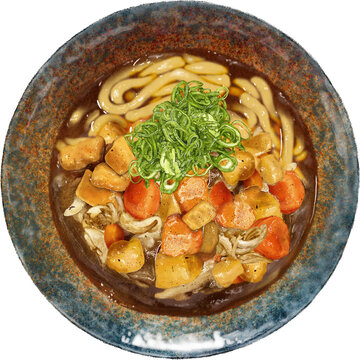 Curry Udon is a Japanese noodle dish featuring thick udon noodles served in a rich and flavorful curry broth, creating a delightful fusion of Japanese and Indian flavors.