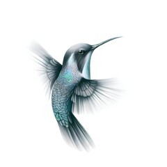 Portrait of a flying Hummingbird Realistic Digital Drawing isolated on a white backgorund Generative AI