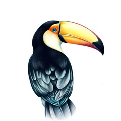 Fototapeta premium Portrait of a Toucan Realistic Digital Drawing isolated on a white backgorund Generative AI