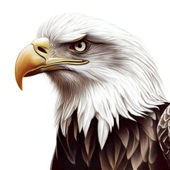 Obraz premium Portrait of a Bald Eagle Realistic Digital Drawing isolated on a white backgorund Generative AI