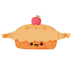 Cute pumpkin pie kawaii cartoon character Autumn Fall Season illustration for kids