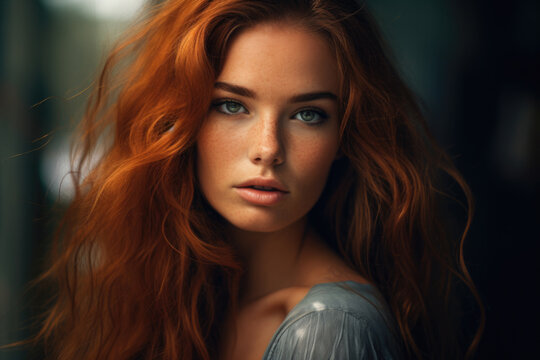 Elegant Redhead with Long Wavy Hair
