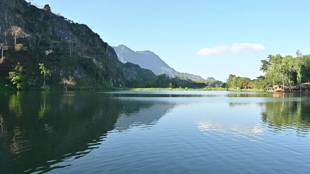 Scenery view of Tham Sao Hin Phayanak reservoir in Mae Sai district of Chiang Rai province of Thailand.