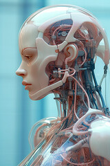 Robot concept of female humanoid made with AI generative image colorful vertion