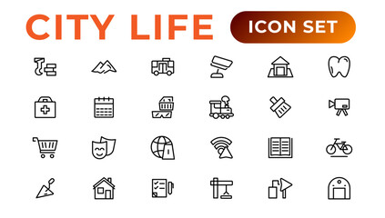 City life line icons, signs, Line Icon set.  Editable vector icon.