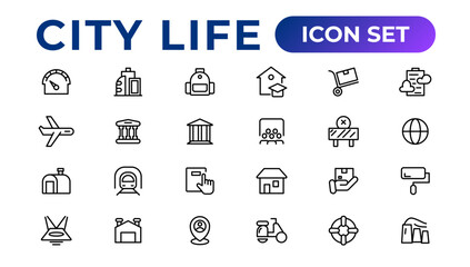 City life line icons, signs, line icon set, editable vector icon.