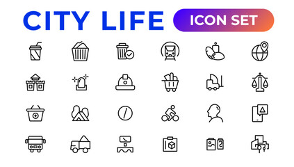 City life line icons, signs, line icon set, editable vector icon.