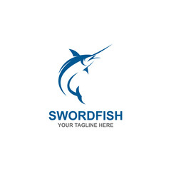 Obraz premium Swordfish Logo isolated on white background. Design swordfish for logo, Simple and clean flat design of the swordfish logo template. Suitable for your design need, logo, illustration, animation, etc.