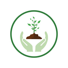 eco friendly icon. plant tree in hand. ecology and save environment symbol. vector illustration in flat style