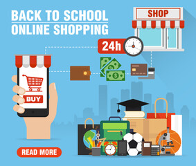 Online shopping back to school sale concept modern design flat