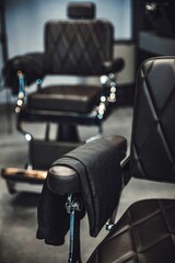 Closeup of leather barbershop chair