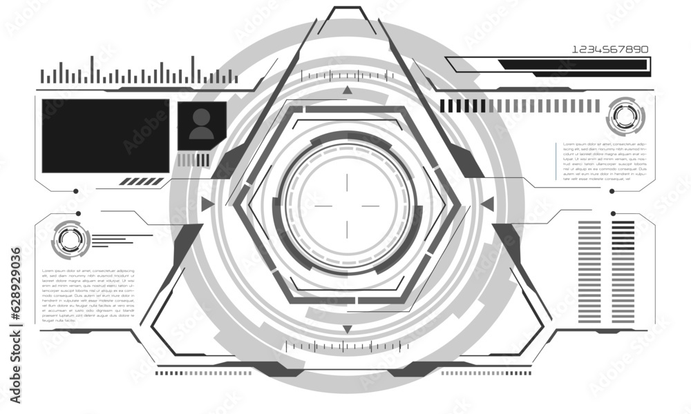 Poster hud sci-fi interface screen monochrome view design virtual reality futuristic technology display vec