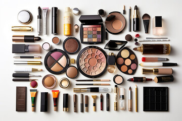 Collection of makeup tools on a white background organized realistic illustration