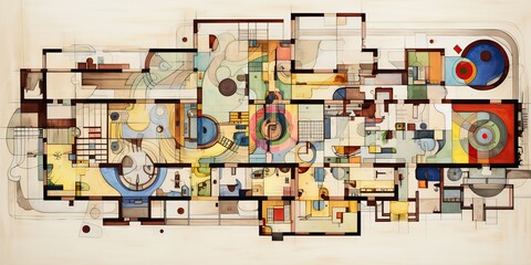 AI Generated. AI Generative. Abstract  geometric floor plan design architecture top view pattern background graphic art. Graphic Art