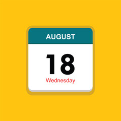 wednesday 18 august icon with yellow background, calender icon - obrazy, fototapety, plakaty