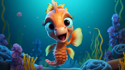 Obraz na płótnie Canvas Seahorse 3D cute simple background