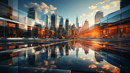 Naklejka premium modern city skyline at sunset.generative ai
