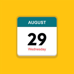 wednesday 29 august icon with yellow background, calender icon